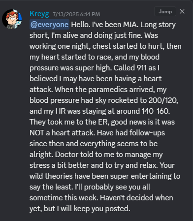 Posted this in discord the other day. Figure I should let everyone know here too. Sorry about disappearing.