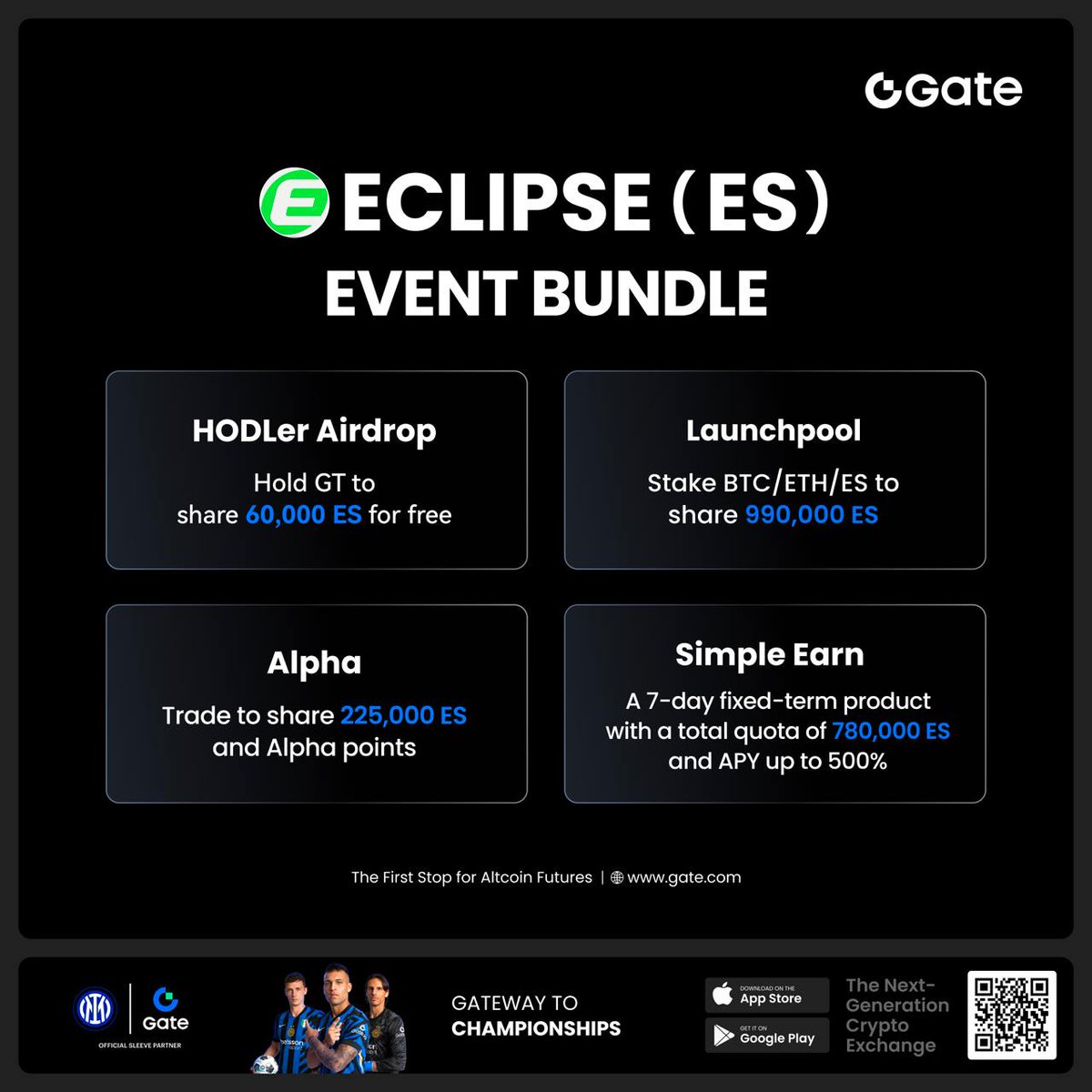 CryptonautX_'s tweet image. • Hello fam, Eclipse (ES) lists on Gate for spot trading, July 16, 2025, 10:00 UTC
• Trade $ES/USDT: gate.com/trade/ES_USDT
• Deposit $ES: gate.com/myaccount/depo…
• HODLer Airdrop: Hold 1+ GT, share 60,000 ES
• Launchpool: Stake BTC, ETH, or ES, split 990,000 ES…