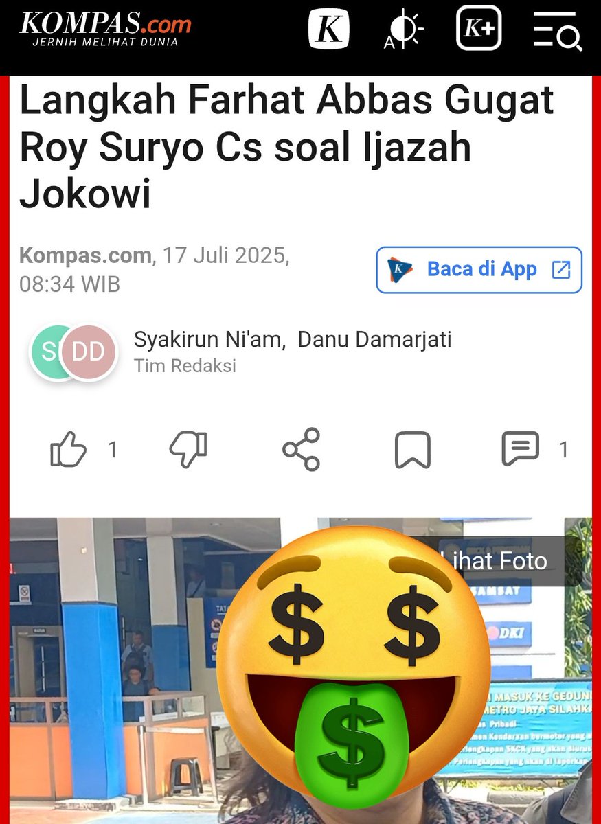 PANSOS Saja Nih Orang😀

Langkah Farhat Abbas Gugat Roy Suryo Cs soal Ijazah Jokowi
 nasional.kompas.com/read/2025/07/1…
