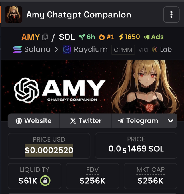 $Amy Chatgpt Companion is here   ca - Da3WTMXNRunNDxPA7KGAsi1KB3XtbQp1oEGL1z9Gbonk  After Grok, chatgpt is set to launch its first companion - $AMY