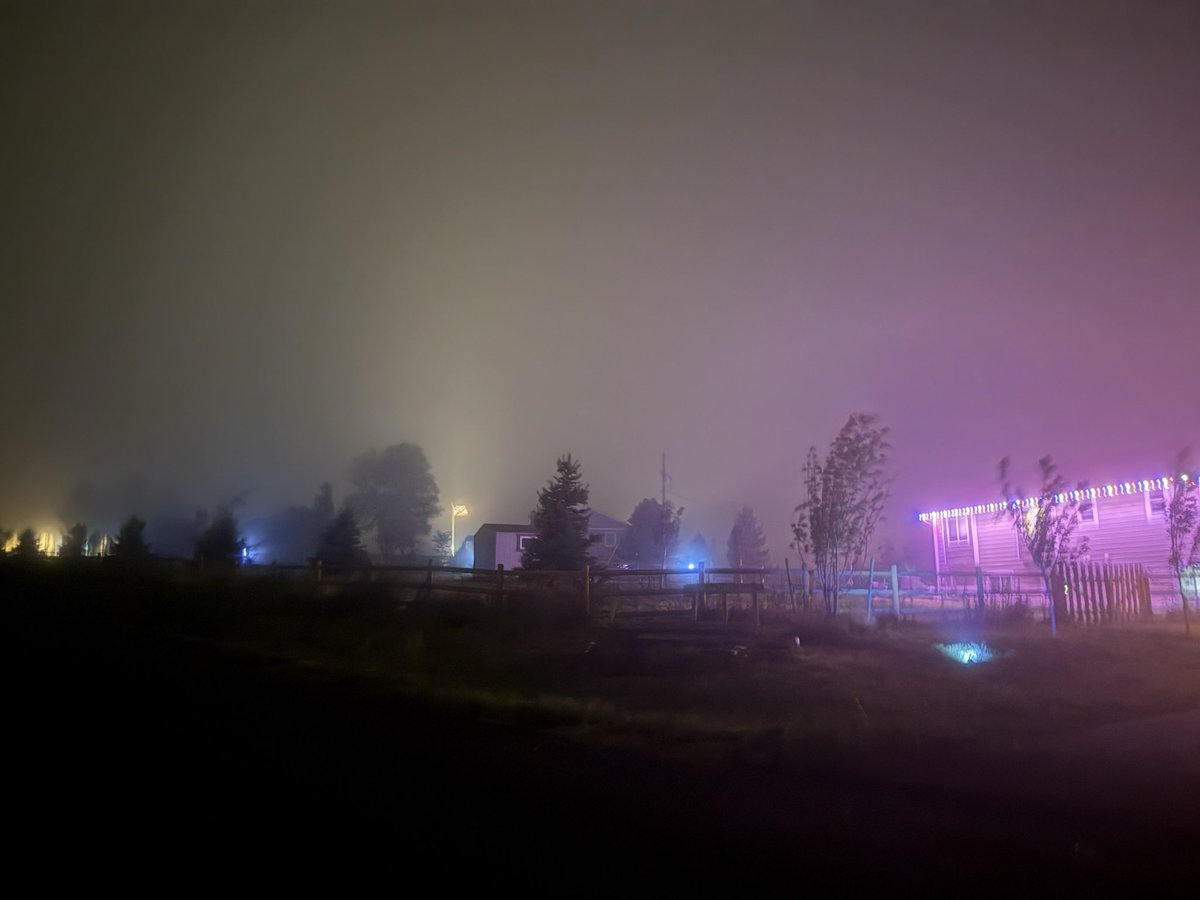 COWeatherguy's tweet image. Some thick fog rolled into Parker haha and no those aren’t Christmas lights they are red white and blue