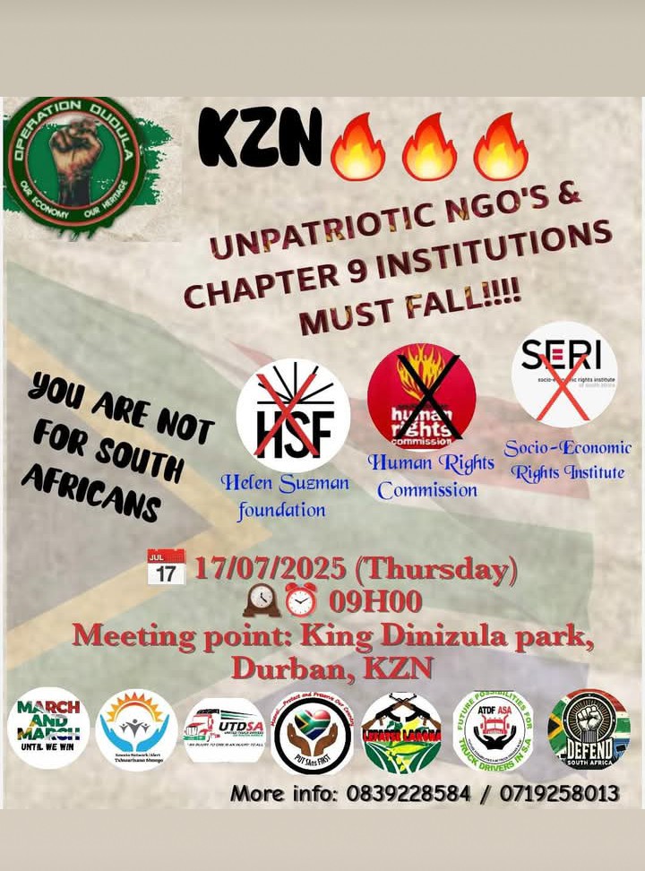 PatrioticMedia1's tweet image. MARCH TO SHUT DOWN UNPATRIOTIC NGO'S
Today the people of KZN will march to demand the closure and removal of unpatriotic NGO's and legal practitioners from the province.