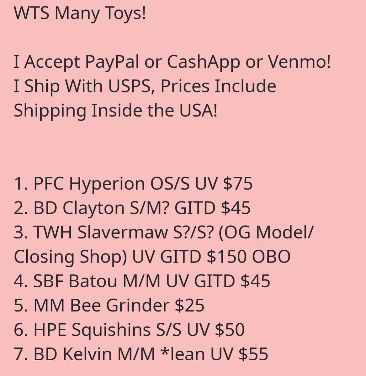 WTS Toys! 

Details Are In The Last Photo! 

Thursday Is The Last Day For Fast Shipping Because I Will Be Getting Surgery On Friday! :) I Will Of Course Still Be Shipping Afterward, But I'd Expect At Least A Week Delay For Anything Bought After Thursday Afternoon!