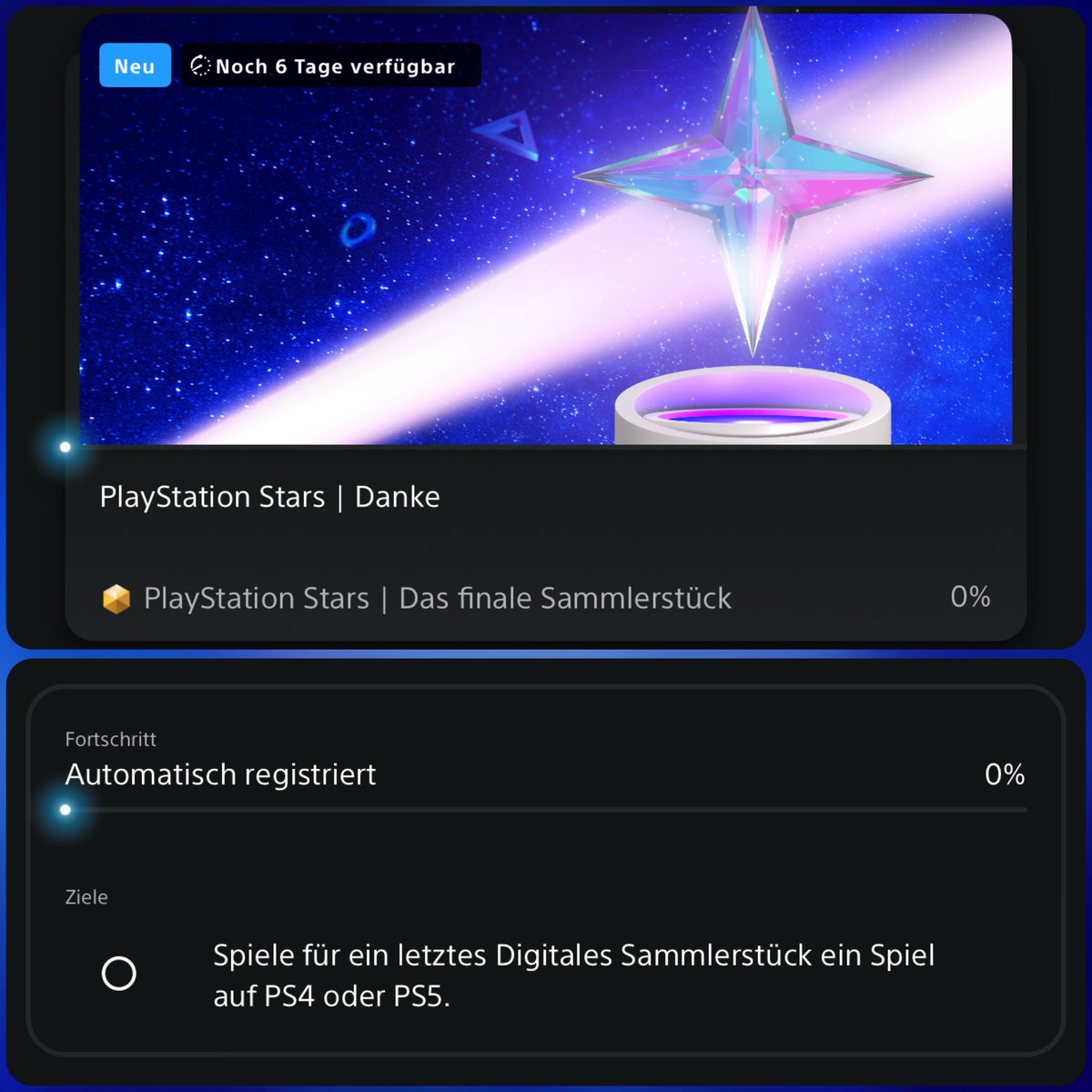 psstarsger's tweet photo. Die letzte #PSStars Kampagne ist gestartet:
PlayStation Stars | Danke
-Belohnung: PlayStation Stars | Das finale Sammlerstück (Mythisch)
-Dauer: 6 Tage
-Bedienung: Spielt ein beliebiges Spiel auf eurer #PS4 oder #PS5 um das Sammelobjekt zu erhalten. https://t.co/lt2yLvbj1S
