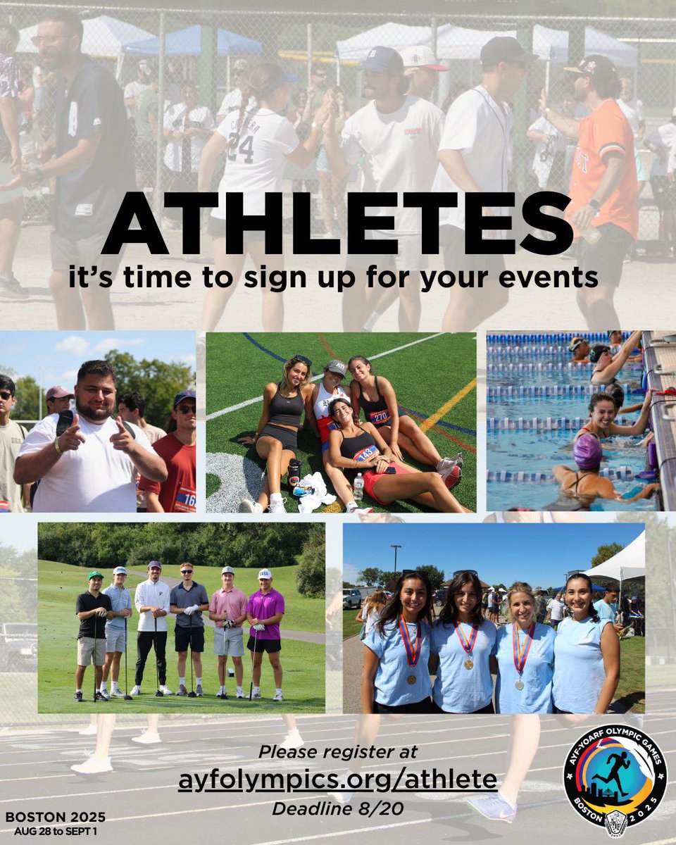 AYFolympics's tweet photo. ATHLETICS ANNOUNCEMENT 🚨‼️ Calling all athletes it is time to register for your events. Deadline to register by August 20th. Visit https://t.co/NbeHKuLEbD. 🏅🏃🏻‍♀️🏃🏻‍♂️ Don’t miss your chance to win the gold! https://t.co/NnfObhVupn
