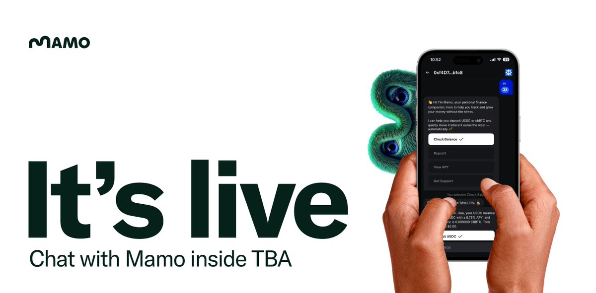 🟦 🌱 Mamo now lives inside the <a href="/baseapp/">Base app</a>!

• Your personal finance companion, here when you need it
• Add funds like USDC, cbBTC, or MAMO
• See how your money grows and where it earns best

Feels like chatting with a friend. Earns like a pro — without the chaos.