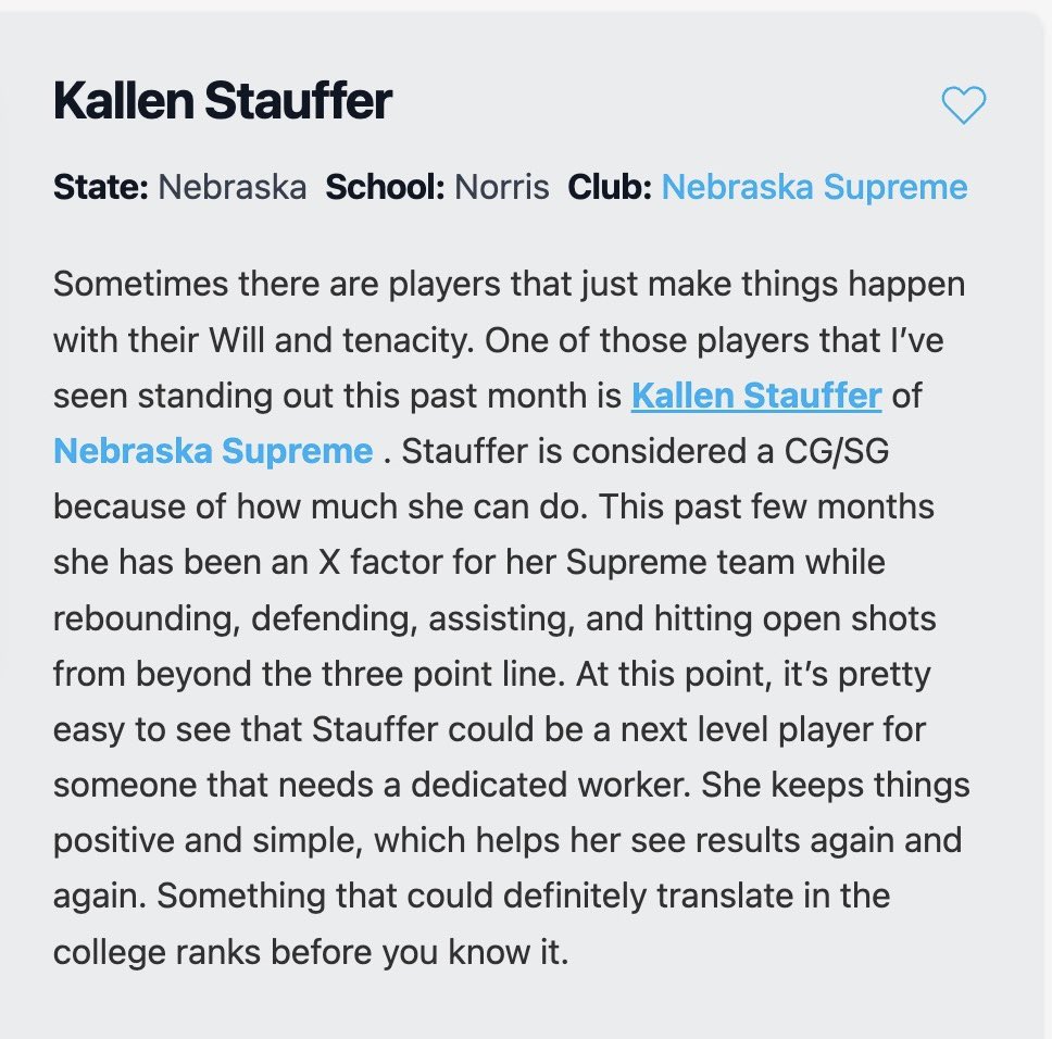 Kallen Stauffer (@kallen_stauffer) on Twitter photo Thanks for the write up! <a href="/PGHNebraska/">Prep Girls Hoops Nebraska</a> Excited to get back on the court with my team <a href="/NESupremeGirls/">Nebraska Supreme Girls</a> for the S40 Final Chapter in Ohio! Thanks for the write up! <a href="/PGHNebraska/">Prep Girls Hoops Nebraska</a> Excited to get back on the court with my team <a href="/NESupremeGirls/">Nebraska Supreme Girls</a> for the S40 Final Chapter in Ohio!