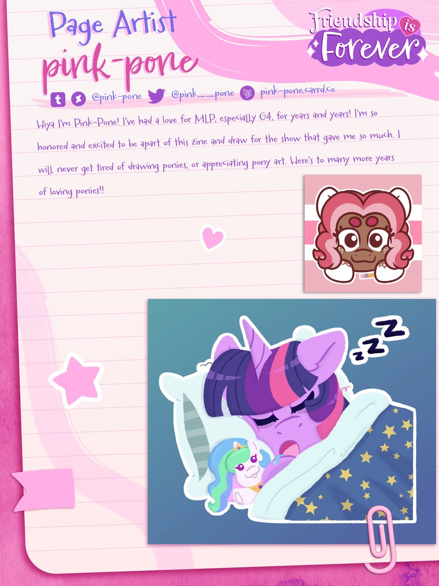 ✨ Contributor Spotlight: pink-pone ✨

Welcome pink-pone, our next Page Artist! Her zine contribution is a homage to all of the creatures that inhabit Equestria!

💖 Tumblr pink-pone.tumblr.com
💖 DeviantArt Pink-Pone 
💖 Twitter <a href="/pink__pone/">pink-pone | comms closed ✨</a>
💖 Carrd pink-pone.carrd.co