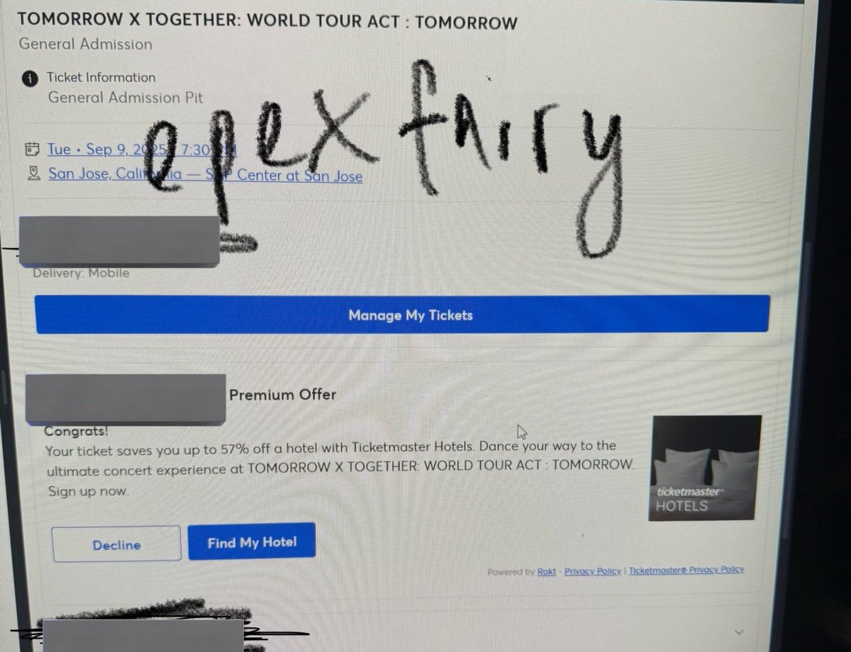 epexfairy's tweet photo. wts 1 vip1 tomorrow vip send off ticket for txt in san jose 
-
looking to sell by EOD! taking offers for the next couple hours, please check page to see previous sales and can provide screen records of said sales. can ft and provide ID
-
sj SAP center tomorrow x together sale https://t.co/FWaHfmqxFu