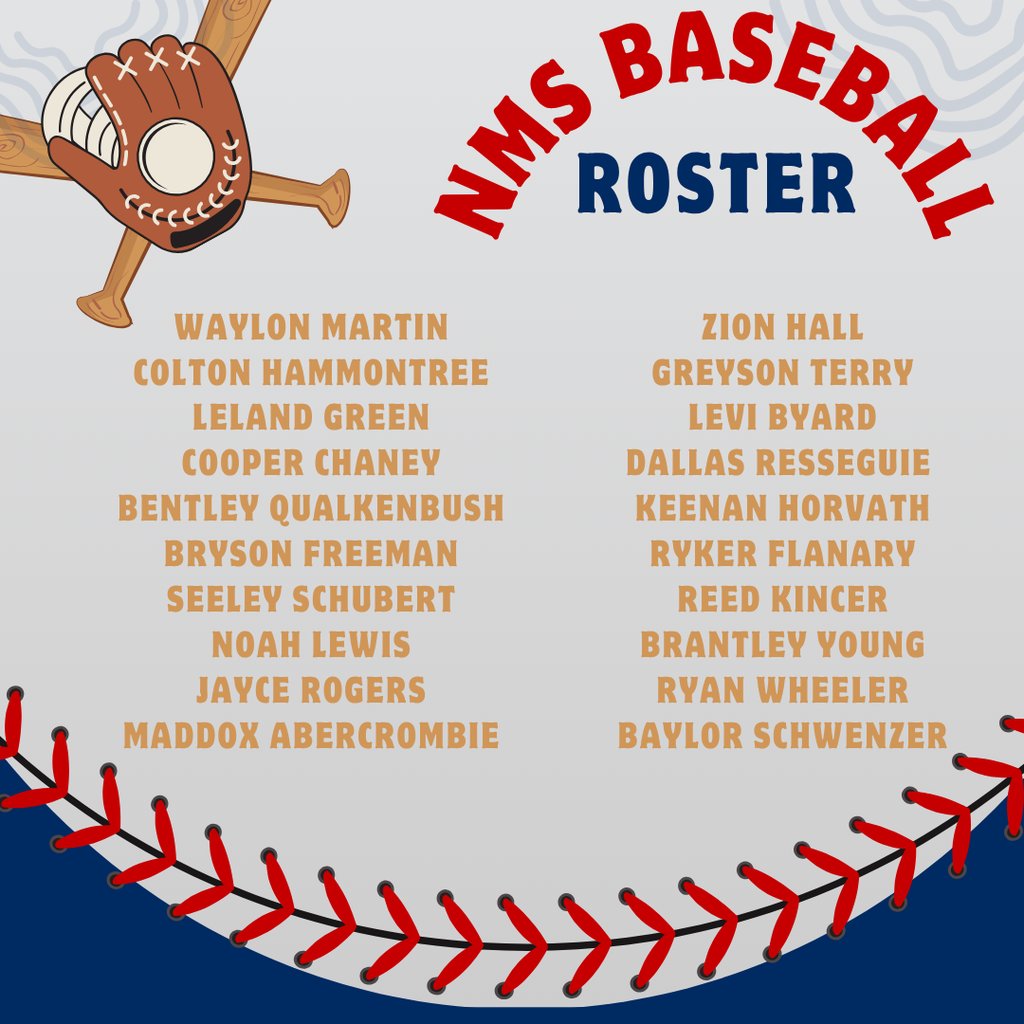 ⚾️🌟 The North Middle School Stars Baseball roster is HERE for Fall Workouts! 🌟⚾️ Check out the student-athletes that will represent #NorthNation on the diamond this fall season! ❤️⭐💙 Let’s go, Stars!
#NMSBaseball #NorthNation 🧢🥇