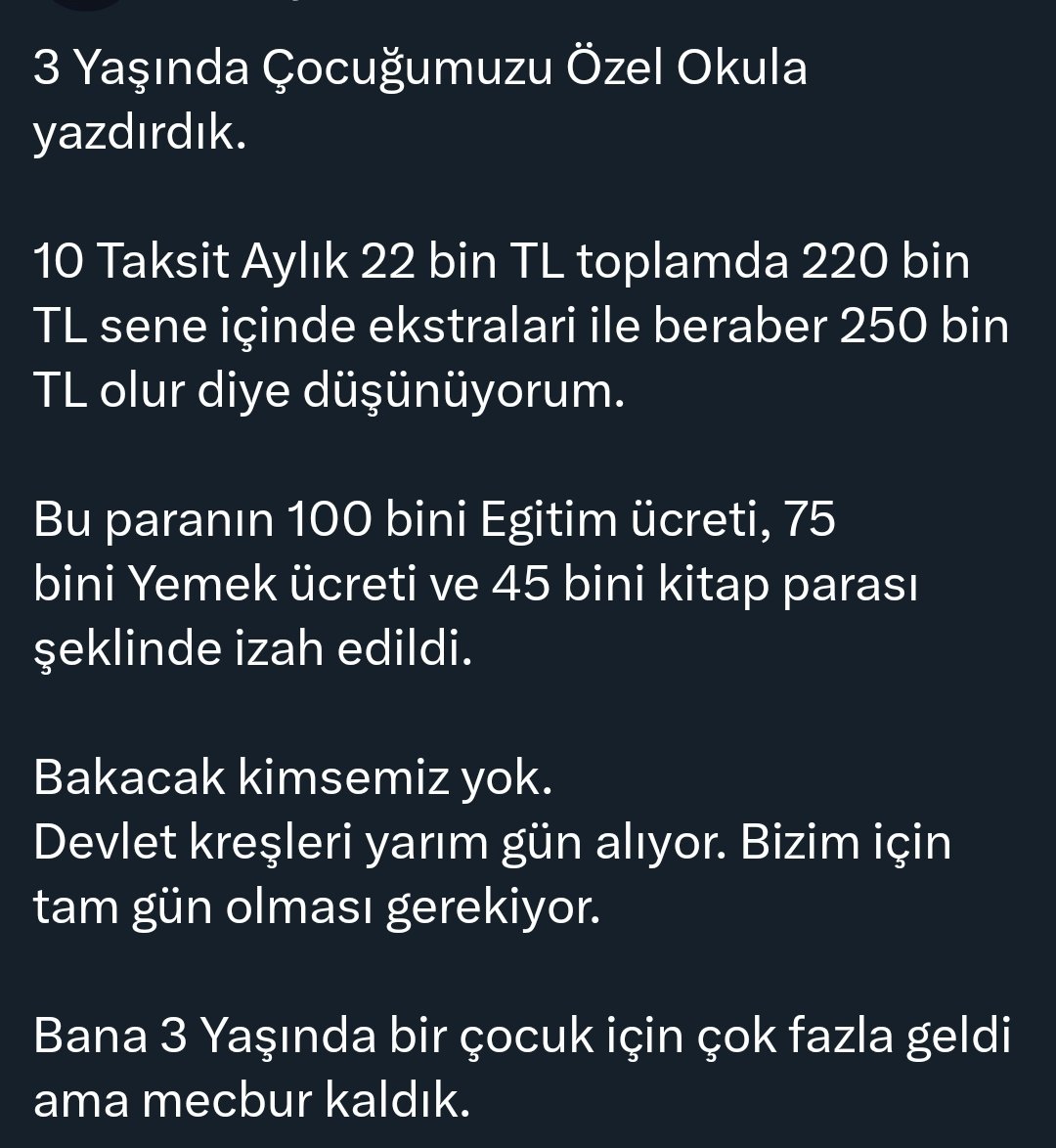 3 yaşında çocuğu olan bir ailenin özel okul masrafı ile ilgili paylaşımı gündem oldu: