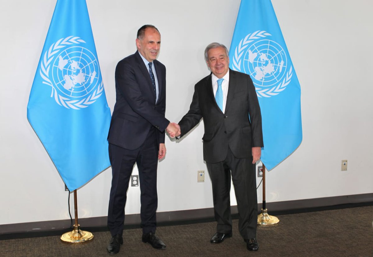 Υπουργείο Εξωτερικών (@greecemfa) on Twitter photo 📍New York, #UN 🇺🇳 Headquarters
FM George Gerapetritis w/ <a href="/UN/">United Nations</a> Secretary-General António Guterres <a href="/antonioguterres/">António Guterres</a> at the working dinner for the Heads of Delegations in the framework of the informal meeting on #Cyprus in a broader format 📍New York, #UN 🇺🇳 Headquarters
FM George Gerapetritis w/ <a href="/UN/">United Nations</a> Secretary-General António Guterres <a href="/antonioguterres/">António Guterres</a> at the working dinner for the Heads of Delegations in the framework of the informal meeting on #Cyprus in a broader format