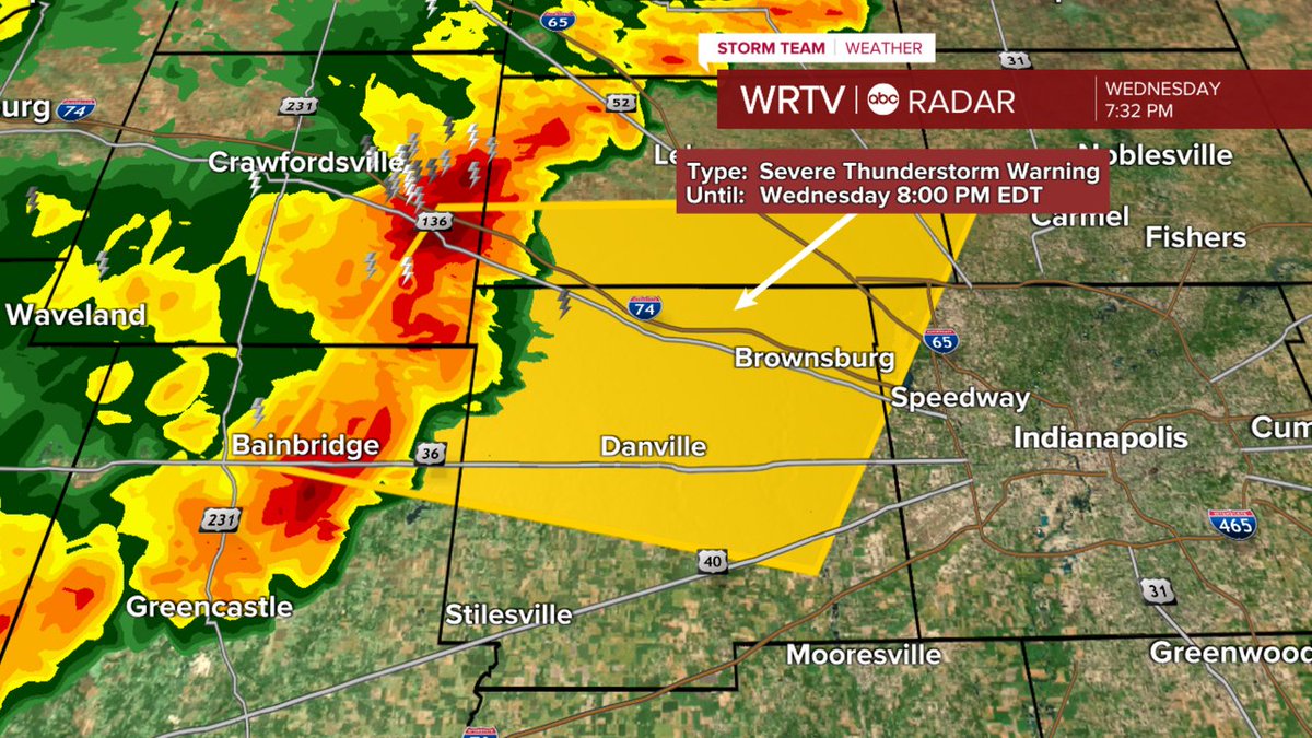 A Severe T'storm WARNING has been issued for Hendricks, Boone, Putnam, Montgomery, Hamilton, Marion until Jul 16 8:00PM