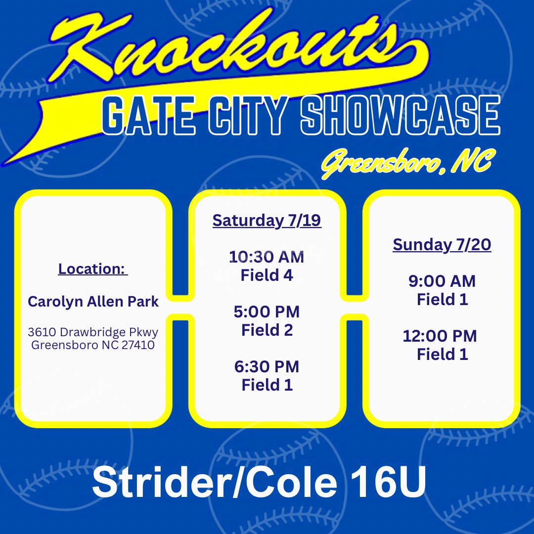 After a strong showing in Rock Hill, SC, Knockouts Strider/Cole 16U is headed to Greensboro for the Gate City Showcase on July 19th-20th!