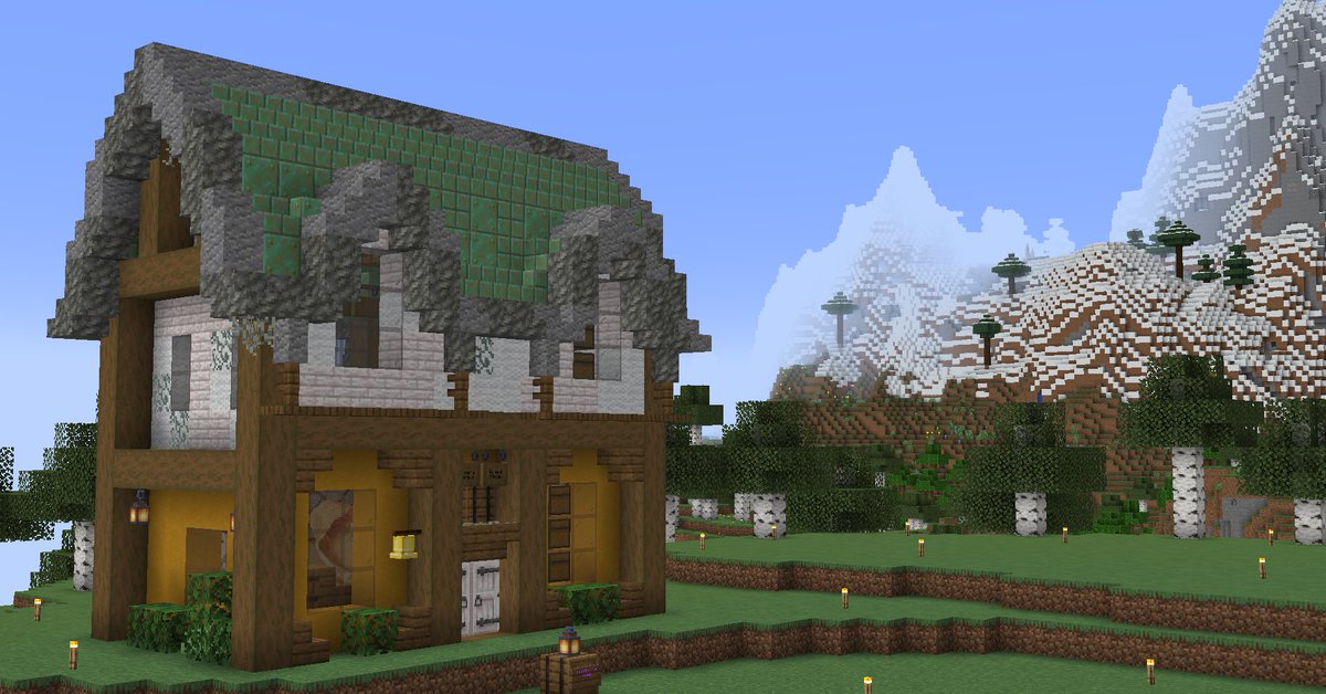 JustMinecarts's tweet photo. Hiya, I'm @StellarLuma, and this is my Just Minecraft starter base! The vibe I'm going for this season is "not quite your grandmother's house" and I think the older house style and bright colours lend themselves well here in this first build.

#minecraft #mcyt https://t.co/c1eGRAM0QO
