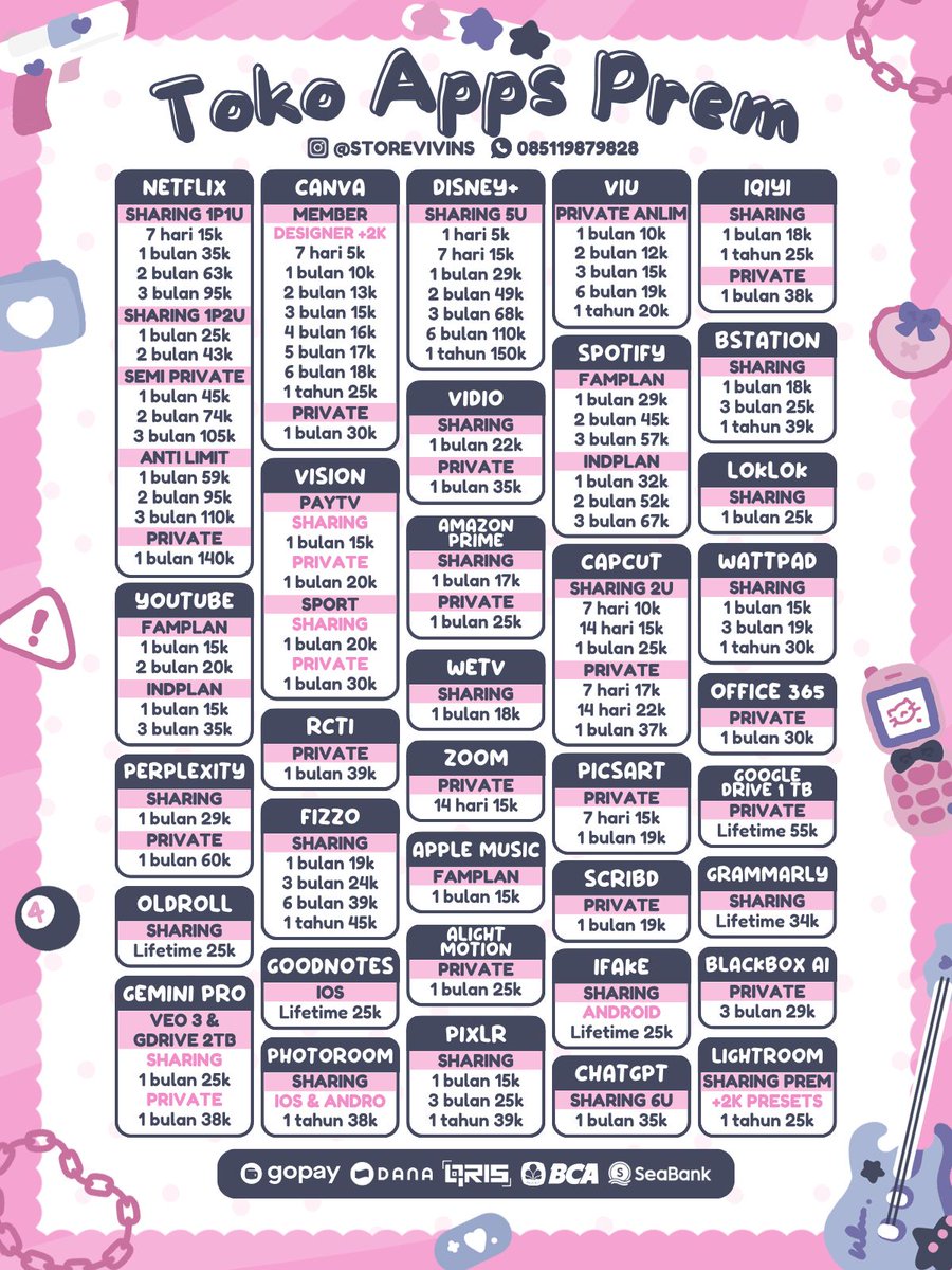 clobsing's tweet image. WTB WTS JUAL BELI LANGGANAN APP PREM

CAPCUT PRO YOUTUBE PREMIUM CANVA NETFLIX DISNEY VIU VIDIO WETV CHATGPT GEMINI IQIYI LOKLOK APPLE MUSIC PRIME VIDEO VISION SCRIBD ZOOM GEMINI AI VEO 3 #zonauang 562o2

🗨️ WA order → bit.ly/wa-venny
🎀 TESTI 5000+🤩