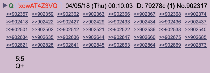 'LEARN OUR COMMS.'

Why does Q post 5:5? 

The Q-code is a standardised collection of three-letter codes that each start with the letter "Q". 
It is an operating signal initially developed for commercial radiotelegraph COMMUNICATION and later adopted by other radio services,