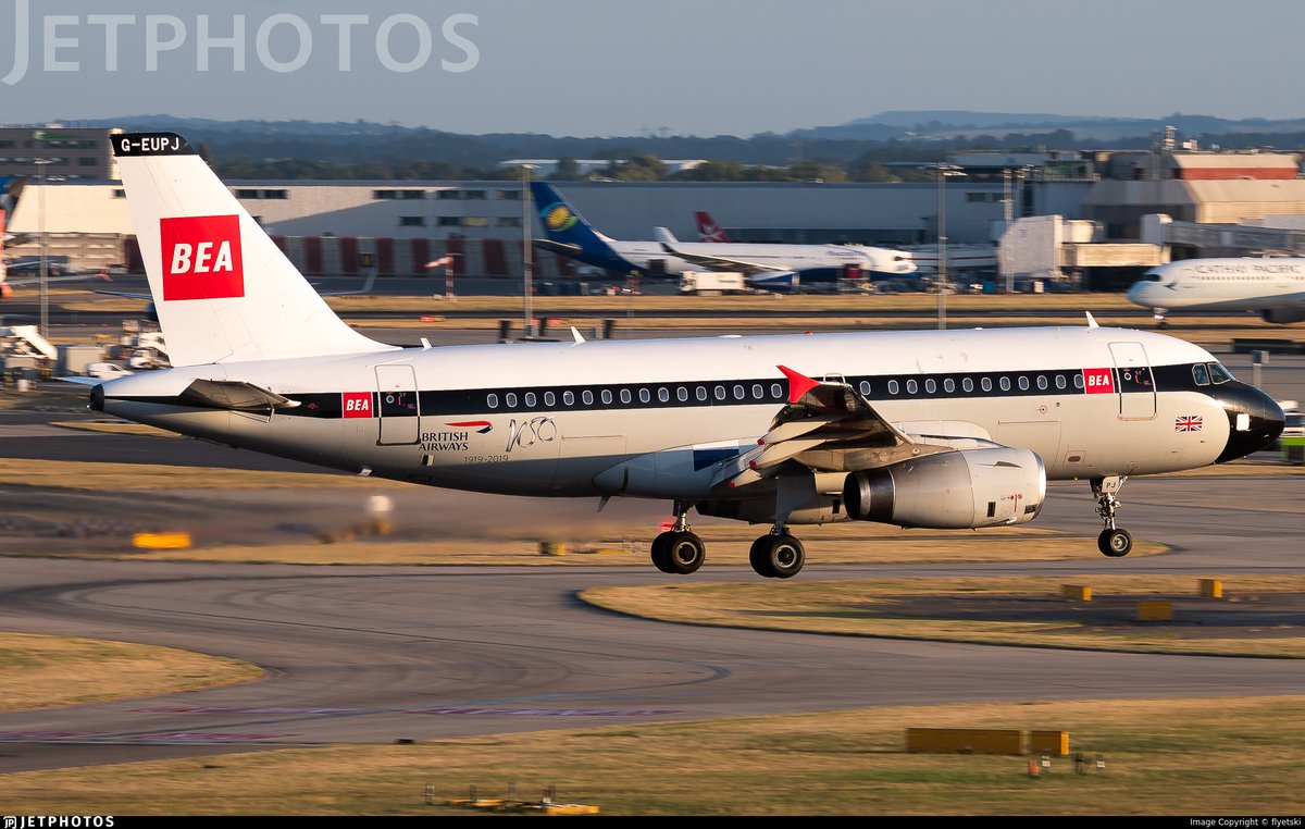 JetPhotos's tweet image. British Airways’ BEA heritage livery A319 landing in London. jetphotos.com/photo/11761761 © flyetski