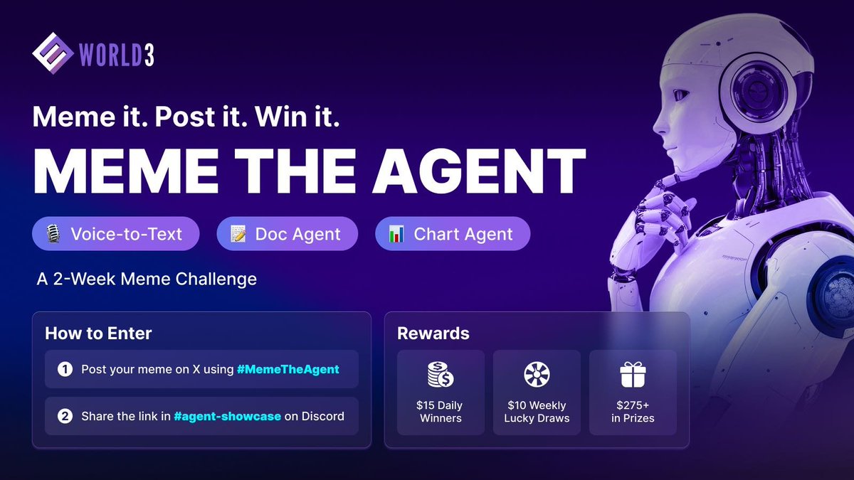 🎉 Meme Contest Live! 🎉
To celebrate the upcoming launch of our 3 new agents, we’re kicking off a 2-week meme challenge:

“Meme the Agent” 
🎙️ Voice-to-Text Agent
Speak, and it writes.
📝 Doc Agent
Notes → Articles in seconds.
📊 Chart Agent
Data → Beautiful visuals,