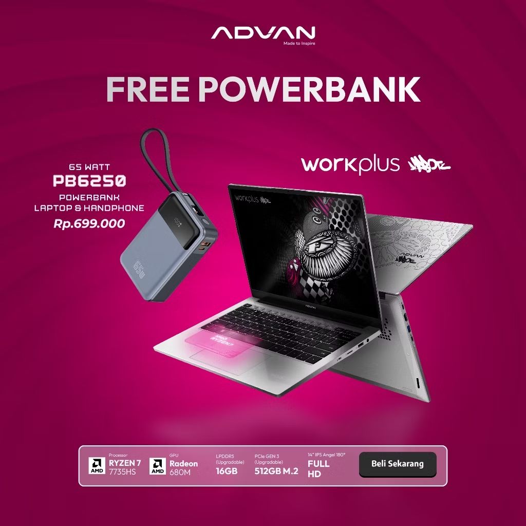 DBantarsari's tweet photo. Cek [FREE POWERBANK LAPTOP] ADVAN X DARBOTZ Laptop Workplus AMD Ryzen 7 7735HS 16GB/512GB 14" FHD IPS Windows 11 Garansi Resmi 1 Tahun dengan harga Rp7.999.000. Dapatkan di Shopee sekarang! https://t.co/YtEa8aLUlZ https://t.co/7ryIMZgxCb