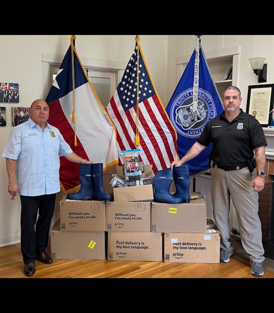 Trinity_U's tweet image. To support the Kerrville Police Department’s search and recovery operations, the Trinity University Police Department delivered essential supplies to help equip officers and first responders working in the toughest conditions.