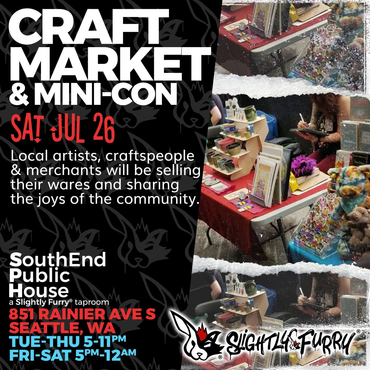 slightlyfurry's tweet image. The party isn't over after the Hiyu docks! Join us at the official after-party for @FetchNW In Heat on Saturday July 26th! We'll be open late.
Not on the boat? Enjoy our Craft Market happening all night! Vendor lineup out soon!
#SlightlyFurry #SouthEndPublicHouse #craftmarket