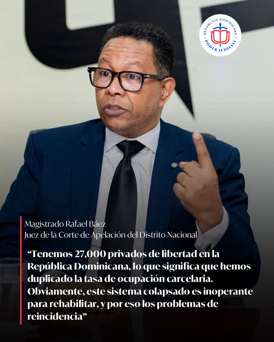Poder Judicial de la República Dominicana (@poderjudicialrd) on Twitter photo ⚖️Un sistema penitenciario saturado no puede rehabilitar
Durante el “Panel de Expertos” organizado por @listindiario y <a href="/enjweb/">Escuela Nacional de la Judicatura</a>, el magistrado Rafael Báez, juez de la Corte de Apelación del Distrito Nacional, señaló que con más de 27,000 personas privadas de libertad y una tasa ⚖️Un sistema penitenciario saturado no puede rehabilitar
Durante el “Panel de Expertos” organizado por @listindiario y <a href="/enjweb/">Escuela Nacional de la Judicatura</a>, el magistrado Rafael Báez, juez de la Corte de Apelación del Distrito Nacional, señaló que con más de 27,000 personas privadas de libertad y una tasa