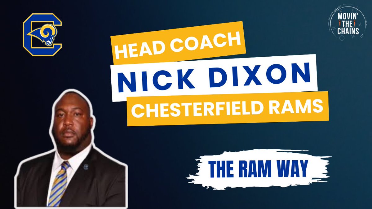 Movin’ The Chains (@movinchains) on Twitter photo 🎙️Nick Dixon, Chesterfield Rams New HC
<a href="/CoachDixon11/">Nick Dixon</a> joins MTC to talk <a href="/CFieldRamsFB/">Chesterfield Rams Football</a>!
🏠 Coaching at his alma mater
⚡ Rams’ identity & style
🤝 Community support & building culture
🌟 Players to watch
🎯 Goals for 2025 & beyond
🗓️Premieres THURSDAY <a href="/7p/">𓆩 Ꮇ Ꮥ Ꮋ 𓆪</a>
⬇️
🔗LINK IN BIO/BELOW 🎙️Nick Dixon, Chesterfield Rams New HC
<a href="/CoachDixon11/">Nick Dixon</a> joins MTC to talk <a href="/CFieldRamsFB/">Chesterfield Rams Football</a>!
🏠 Coaching at his alma mater
⚡ Rams’ identity & style
🤝 Community support & building culture
🌟 Players to watch
🎯 Goals for 2025 & beyond
🗓️Premieres THURSDAY <a href="/7p/">𓆩 Ꮇ Ꮥ Ꮋ 𓆪</a>
⬇️
🔗LINK IN BIO/BELOW
