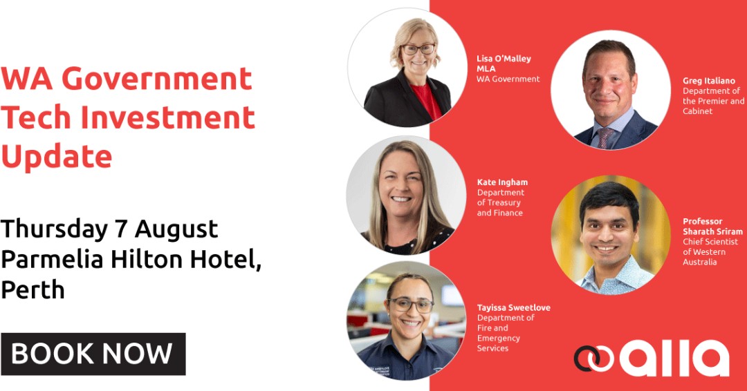 WA Government has invested $1.3B+ in digital transformation!

Join us for the Tech Investment Update to hear from leaders like Greg Italiano, Prof. Sriram &amp; Tayissa Sweetlove on major reforms, industry partnerships &amp; what’s next.

Tickets: aiia.com.au/event/wa-ict-u…
#GovTech