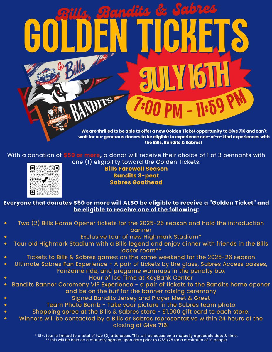 Donate at least $50 to Parent Network of WNY and earn your chance to win a Golden Ticket! Every and any contribution will help us provide essential resources, education, and support services to those who need it most.
give716.org/give/give716/g…