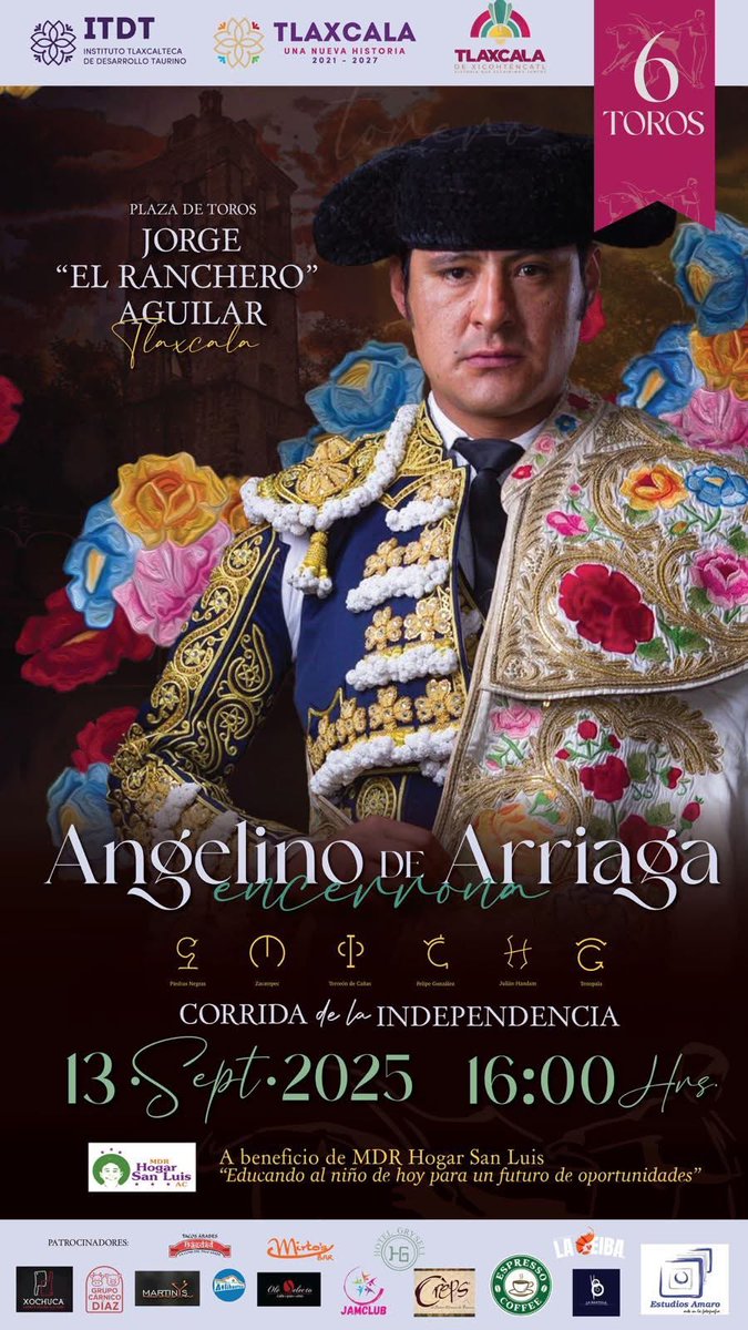 Dimensión Taurina By Tauro Nota (@tauronota) on Twitter photo 🇲🇽 Corrida de la Independencia – Tlaxcala 2025 encerrona de <a href="/angelinodea/">Joaquin Angelino de Arriaga</a>
📍 La histórica Plaza de Toros Jorge “El Ranchero” Aguilar se engalana para una tarde inolvidable de arte, valentía y profunda tradición mexicana.
📅 Sábado 13 de septiembre
🕓 4:00 PM 🇲🇽 Corrida de la Independencia – Tlaxcala 2025 encerrona de <a href="/angelinodea/">Joaquin Angelino de Arriaga</a>
📍 La histórica Plaza de Toros Jorge “El Ranchero” Aguilar se engalana para una tarde inolvidable de arte, valentía y profunda tradición mexicana.
📅 Sábado 13 de septiembre
🕓 4:00 PM