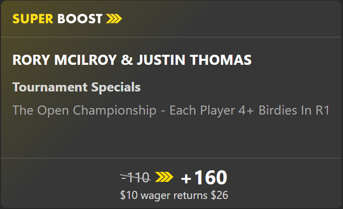 PlusBoosts's tweet image. Passing on this bet365 golf super boost.
Thomas is around -113 fv by himself, so Rory would have to be 72% to get four birdies, which, by looking at other players, I don't think is possible.
❌✖️❌