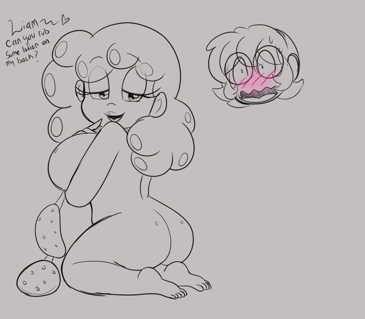 TwoHills_NSFW's tweet image. Possibly no new page this week, so heres a doodle of Tina making @CeeDoubleU_ character Liam blush.