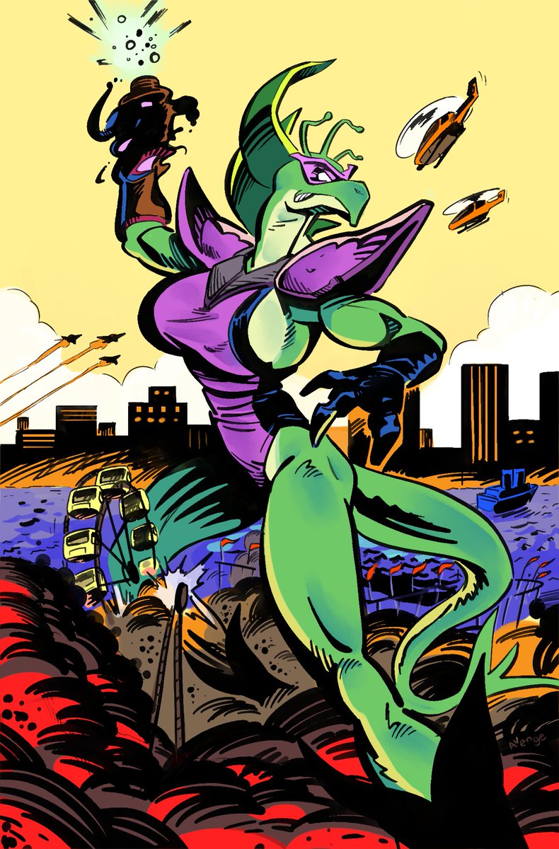 HazeWritesStuff's tweet image. Eviscerix in her destructive glory!
A variant cover for Kaiju Dayz #2 from the awesome @/AVENGEDOG