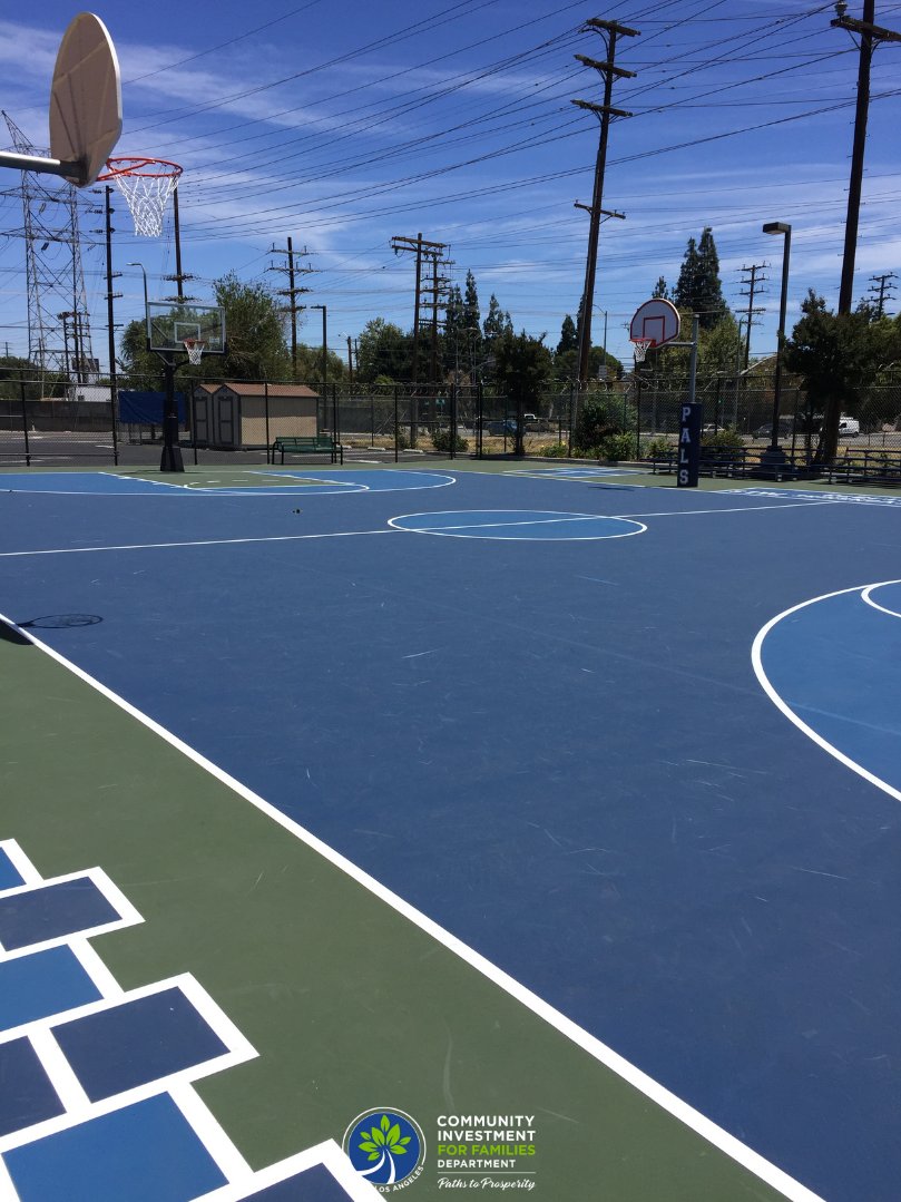CIFDLA's tweet image. The Community Development Block Grant (CDBG) has a legacy of improving communities! CDBG helped LAPD Devonshire PALS after-school enrichment program add sports facilities for youth. The grand opening in 2018 featured a new soccer field, a play structure, and basketball courts.