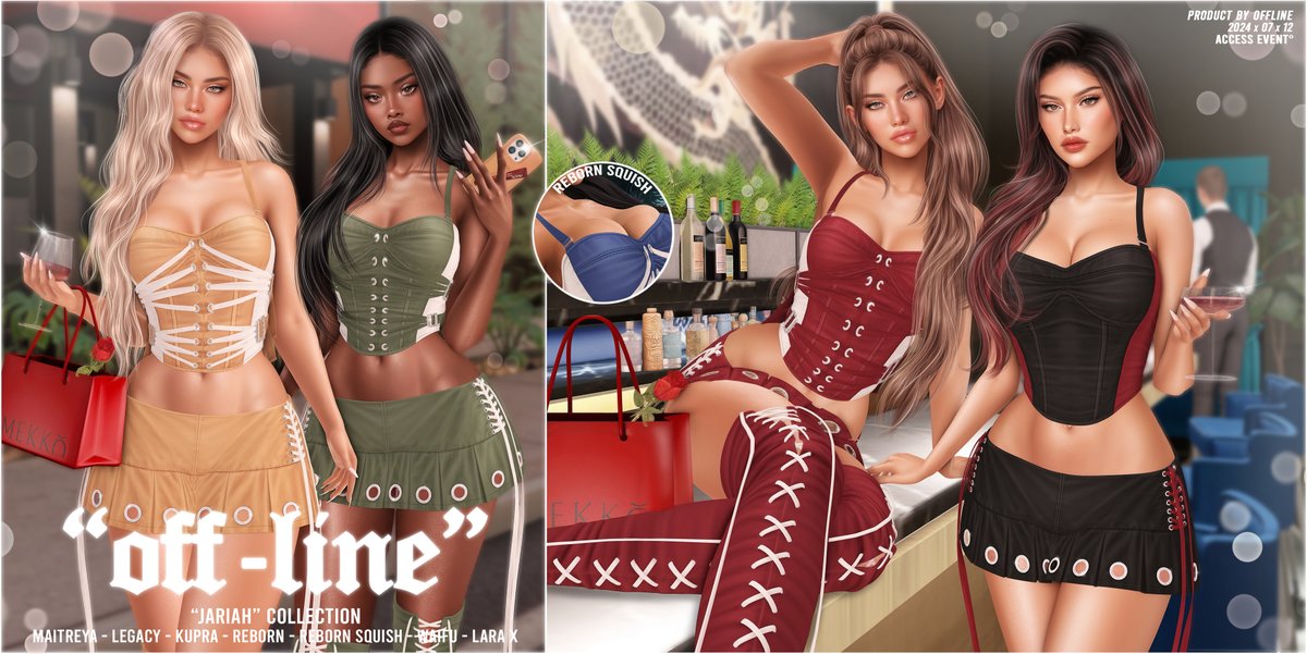 🌟 "Off-Line" x Access – Out now in Second Life! 🌟
✨ Jariah Collection – 20 colors (Fatpack: 63)
Lace-ups, curves, and main character energy.
Rigged for Maitreya, Legacy, Kupra, Reborn, Reborn Squish, Waifu &amp; Lara X
📍 maps.secondlife.com/secondlife/ACC…
🔗 linktr.ee/offlinelinks