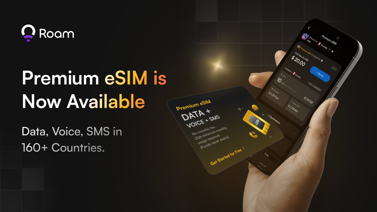 weRoamxyz's tweet image. Premium eSIM Now Available

The wait is finally over! Your new go-to eSIM is now available in the Roam app.

The Premium eSIM is an upgraded version of the Global eSIM, offering a complete communication solution for global travelers.

Download the Roam app, complete KYC, top up…