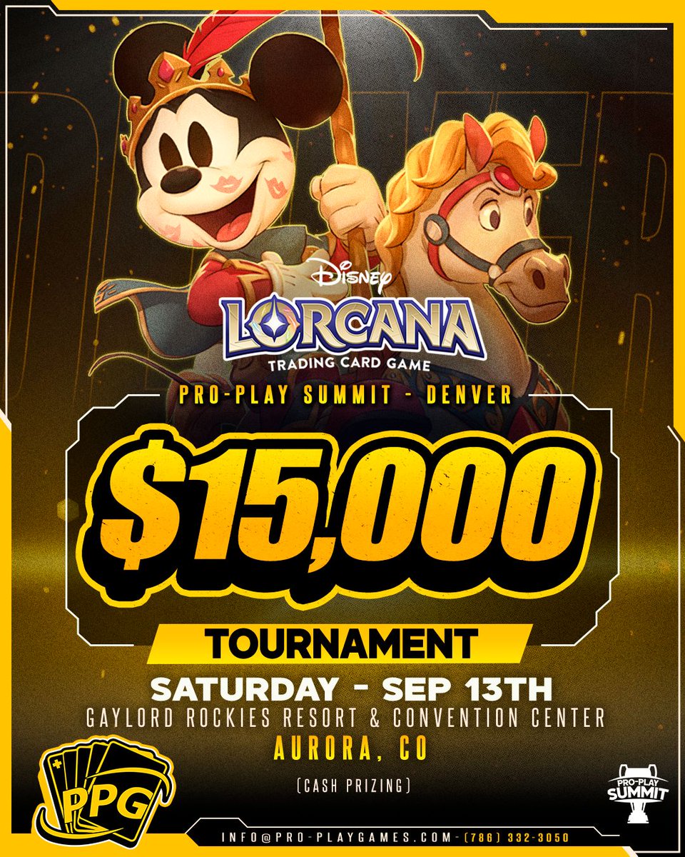 _proplaygames's tweet image. Discounted Early-Bird tickets are ALL SOLD OUT! But don’t worry, we’ve got plenty of space for everyone at the Pro-Play Summit!
The Pro-Play Summit is back, promising an unforgettable Disney Lorcana experience at the Magical Gaylord Rockies Resort & Convention Center, September…