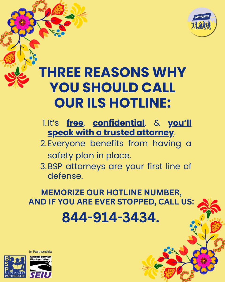 Building_Skills's tweet image. Three reasons why you should call our hotline:
📷We’re standing by right now for your call. Our BSP Immigration Legal Services (ILS) hotline is free and confidential. We’ll always connect you with a trusted attorney to answer your immigration questions. Call today! 844-914-3434…