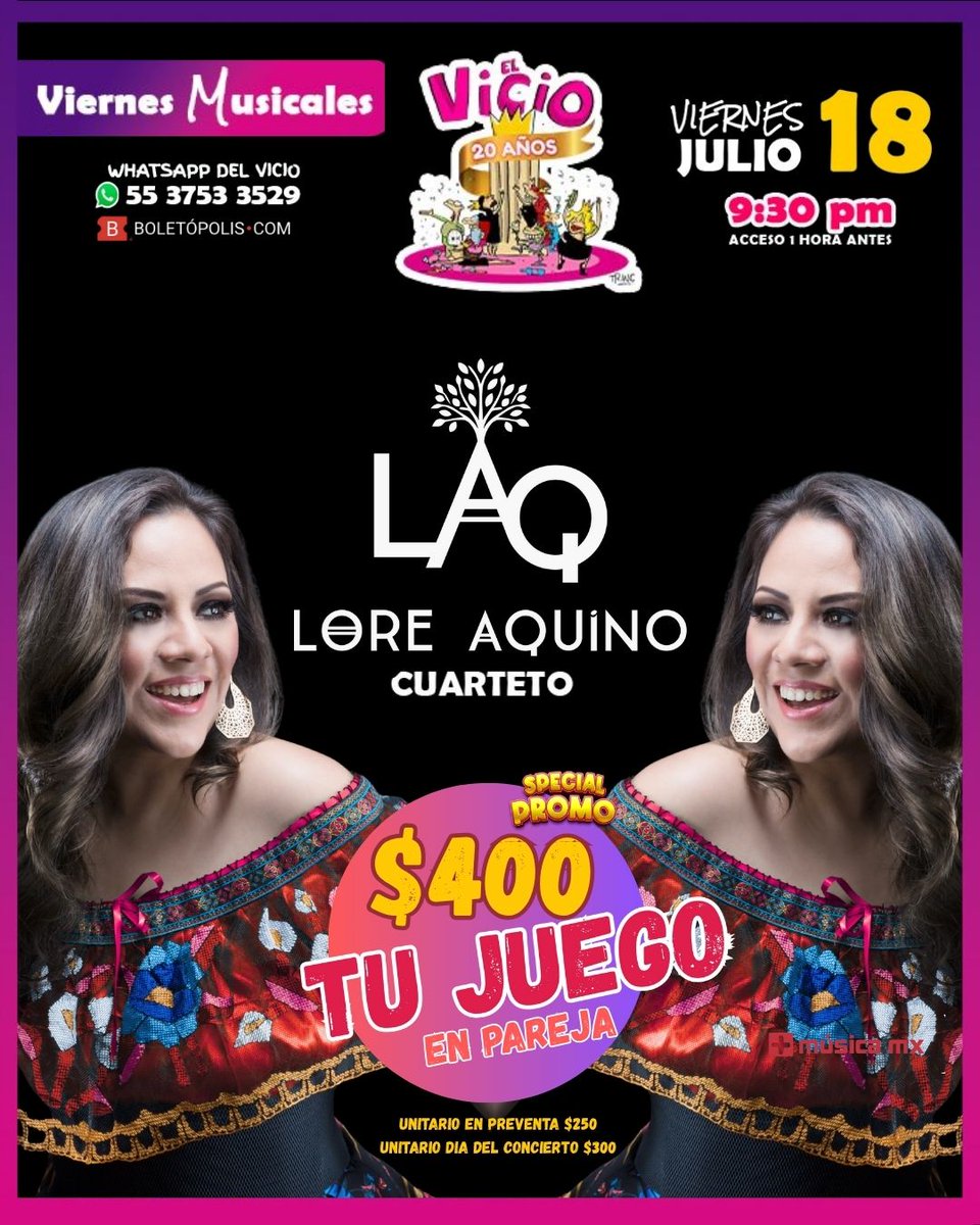🎶❤️‍🔥 Vente en pareja a la fiesta de lanzamiento de #TUJUEGO #nuevosencillo de Lore Aquino!  #promoción #pareja 2 boletos $400.00 en taquilla o Boletópolis 🎶❤️‍🔥Viernes 18 julio 9.30 pm 🎶❤️‍🔥Teatro Bar El Vicio, Madrid 13, Del Carmen Coyoacán, CDMX 🎶❤️‍🔥  boletopolis.com/es/evento/3578…