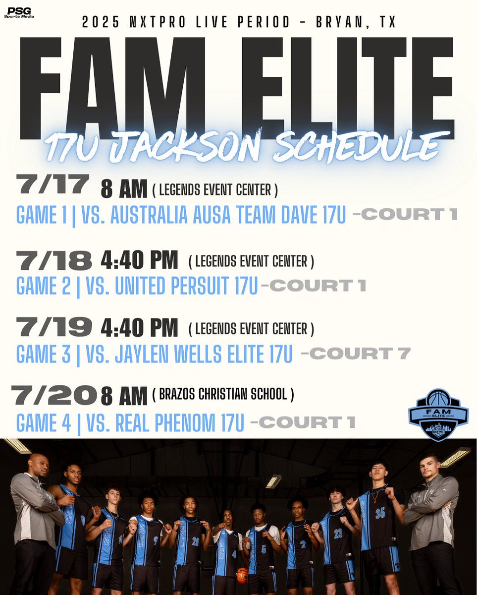 Come checkout our FAM Elite 2026 Jackson team during the Live period out in Bryan, Tx starting tomorrow!

<a href="/NxtProHoops/">NXTPRO Hoops</a> 
<a href="/MattReynolds___/">Matt Reynolds</a> 
<a href="/EthanPiechota/">Ethan Piechota</a>
<a href="/Louisiana_Hoops/">Clifton Dixon</a>
<a href="/TreySterner5345/">Trey Sterner</a> 
<a href="/WillHarperHoops/">Will Harper</a>
<a href="/NBA_Jeremy1/">AJ</a>
<a href="/TexasHoopsGASO/">TexasHoops/GASO 🔗</a>
<a href="/abovethebreak3/">PD Web</a>
<a href="/JacksonTepley/">Jackson Tepley</a>
<a href="/coachjjckson/">Justin Jackson</a>