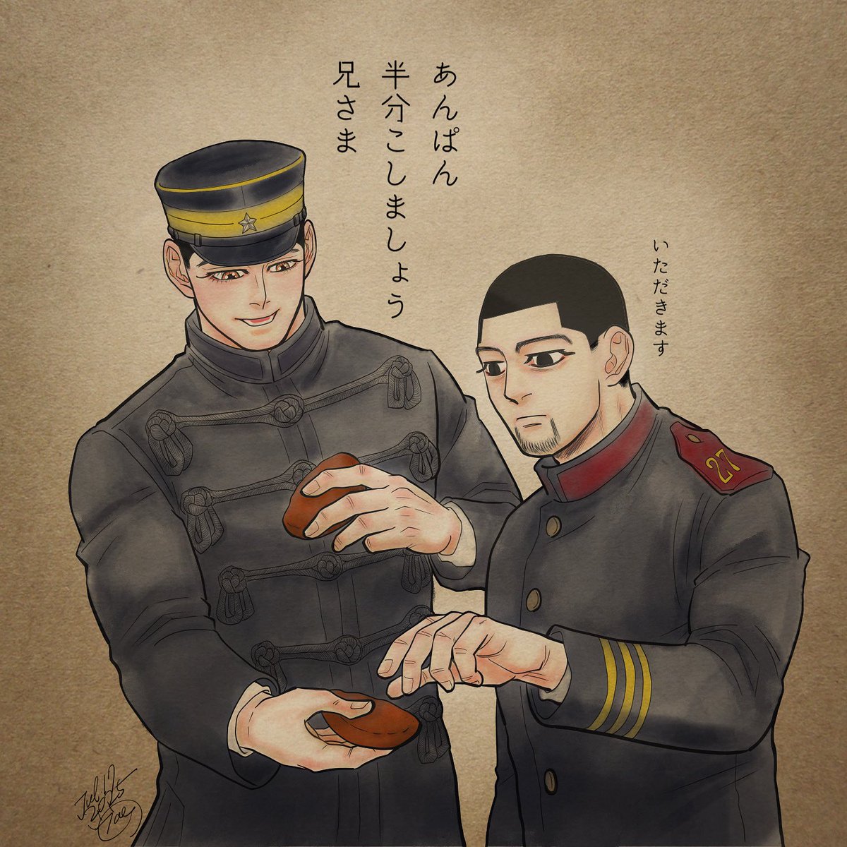 GldTae's tweet image. あんぱんを分け合う兄弟
（前に描いたらくがきを描き直し✍️