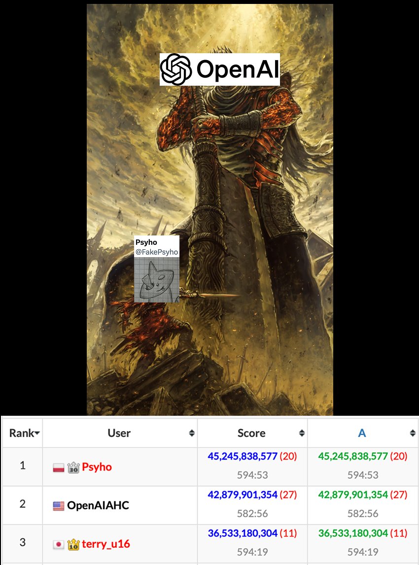 a1zhang's tweet image. Bro actually denied OpenAI an AlphaGo moment LOL
@FakePsyho is him. Huge congrats👏👏