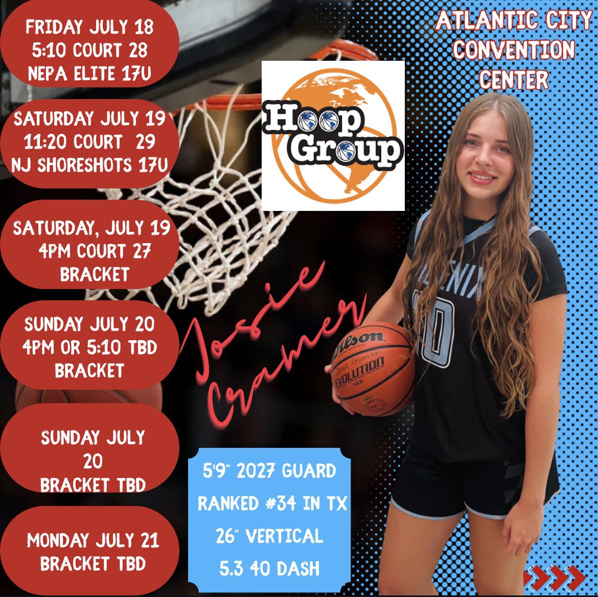 Phoenix Select (@phoenixselect) on Twitter photo 5’9” 2027 guard <a href="/Josie_Cramer1/">Josie Cramer</a> is playing in Atlantic City‼️ Josie is ranked #34 in TX!
<a href="/KKuester15/">Katie Kuester</a> <a href="/abraisner/">Amber Raisner</a> <a href="/maryysheehan/">Mary Sheehan</a> <a href="/CoachTimTaylor/">Tim Taylor</a> <a href="/coachcampbell20/">Mac Campbell</a> <a href="/CoachTremba/">Marlena Tremba</a> <a href="/BenEdelburg/">Ben Edelburg</a> <a href="/CoachDiclemente/">Anthony Diclemente</a> <a href="/CoachHaigh/">CoachJoeHaigh</a> <a href="/COACH_SCJ22/">Sarah Jenkins</a> <a href="/coachnickbobo/">Nick Boboshko</a> <a href="/ISlaughter_23/">Ivey Slaughter</a> 5’9” 2027 guard <a href="/Josie_Cramer1/">Josie Cramer</a> is playing in Atlantic City‼️ Josie is ranked #34 in TX!
<a href="/KKuester15/">Katie Kuester</a> <a href="/abraisner/">Amber Raisner</a> <a href="/maryysheehan/">Mary Sheehan</a> <a href="/CoachTimTaylor/">Tim Taylor</a> <a href="/coachcampbell20/">Mac Campbell</a> <a href="/CoachTremba/">Marlena Tremba</a> <a href="/BenEdelburg/">Ben Edelburg</a> <a href="/CoachDiclemente/">Anthony Diclemente</a> <a href="/CoachHaigh/">CoachJoeHaigh</a> <a href="/COACH_SCJ22/">Sarah Jenkins</a> <a href="/coachnickbobo/">Nick Boboshko</a> <a href="/ISlaughter_23/">Ivey Slaughter</a>