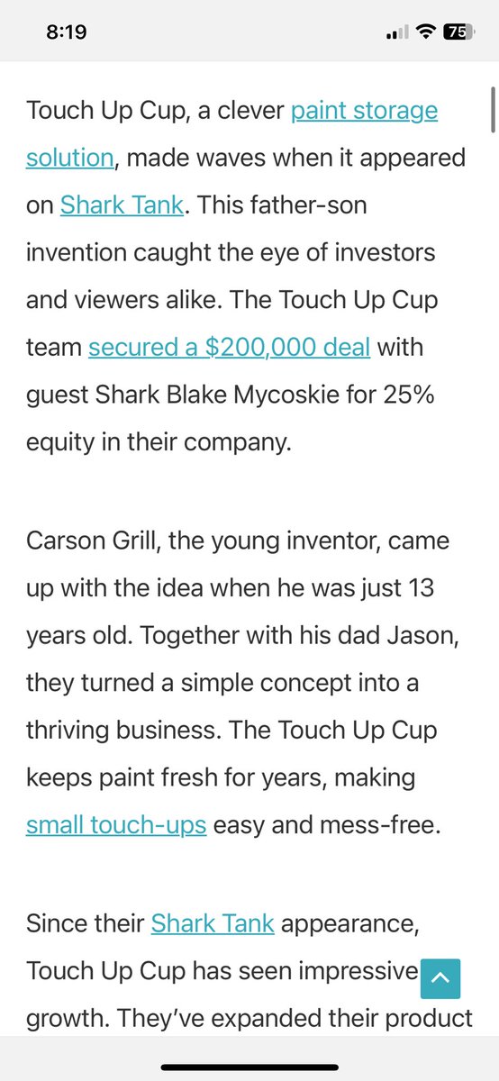 Casual72's tweet image. @BlakeMycoskie saw you on @ABCSharkTank give the kid a deal! Awesome!!!! Much continued success and sorry to hear about your Tennis injury 😩

Much continued success!!
#TouchUpCup
#MadeFor