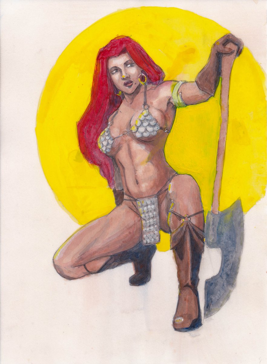 NemoJpn's tweet photo. Backlog Posting Day 3.
#RedSonja #acrylicpainting I did while trying a new technique a while back. I really needed to push the contrast on this one.
#fanart #Shedevilwithasword https://t.co/Ye90fyU6Ls