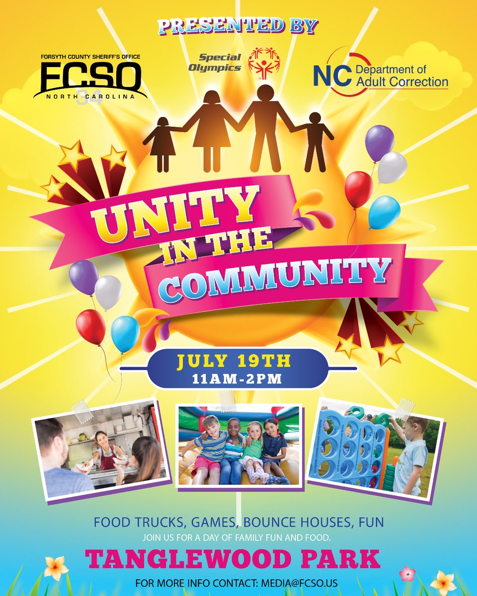 We’re teaming up with the NC Dept. of Adult Corrections to support NC Special Olympics with Unity in the Community! 🎉 Join us for food, games, and summer fun on Saturday, July 19th, 11AM–2PM at Tanglewood Park. Free and open to all!