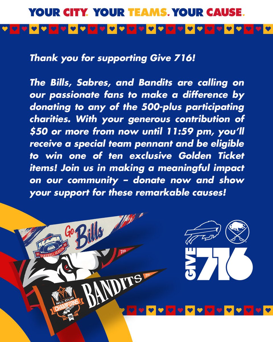 PeteGuelli's tweet image. One of ten exclusive Golden Ticket items could be yours when you support Give 716!! 🙏
Check out the items: bufbills.co/3THeXIC