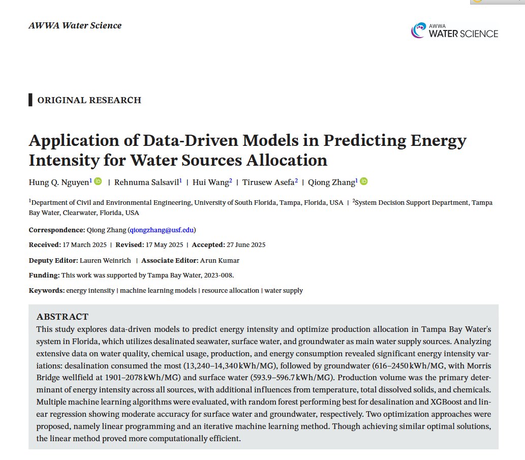 TirusewAsefa's tweet image. Our pilot study on how one could optimize #energy use for operational decision making is out now with #AWWAWaterScience of @awwa . In short, it is a simulation (data driven based)-optimization framework that could potentially help #Utilities on how to operate cost effectively,…