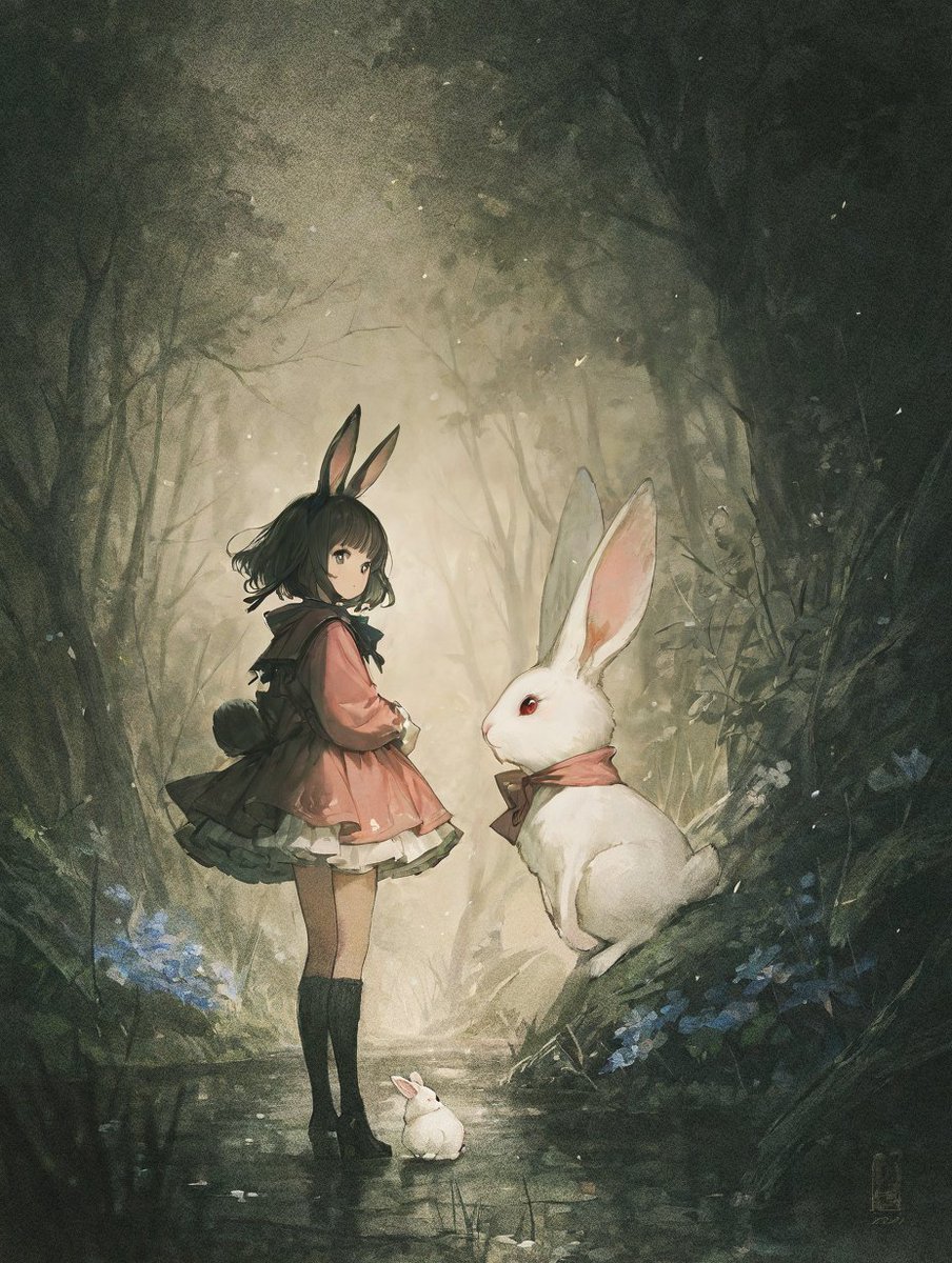 harumaron's tweet image. 兎
兎は英語圏では、ラビット(rabbit)、ヘア(hare)と呼び方が分かれている。
ラビットは穴ウサギ属の群れておとなしい兎。ヘアは野ウサギ属の群れず気性が荒い兎。
文様などにはおとなしいラビットがよく描かれる。
#AIイラスト #文様